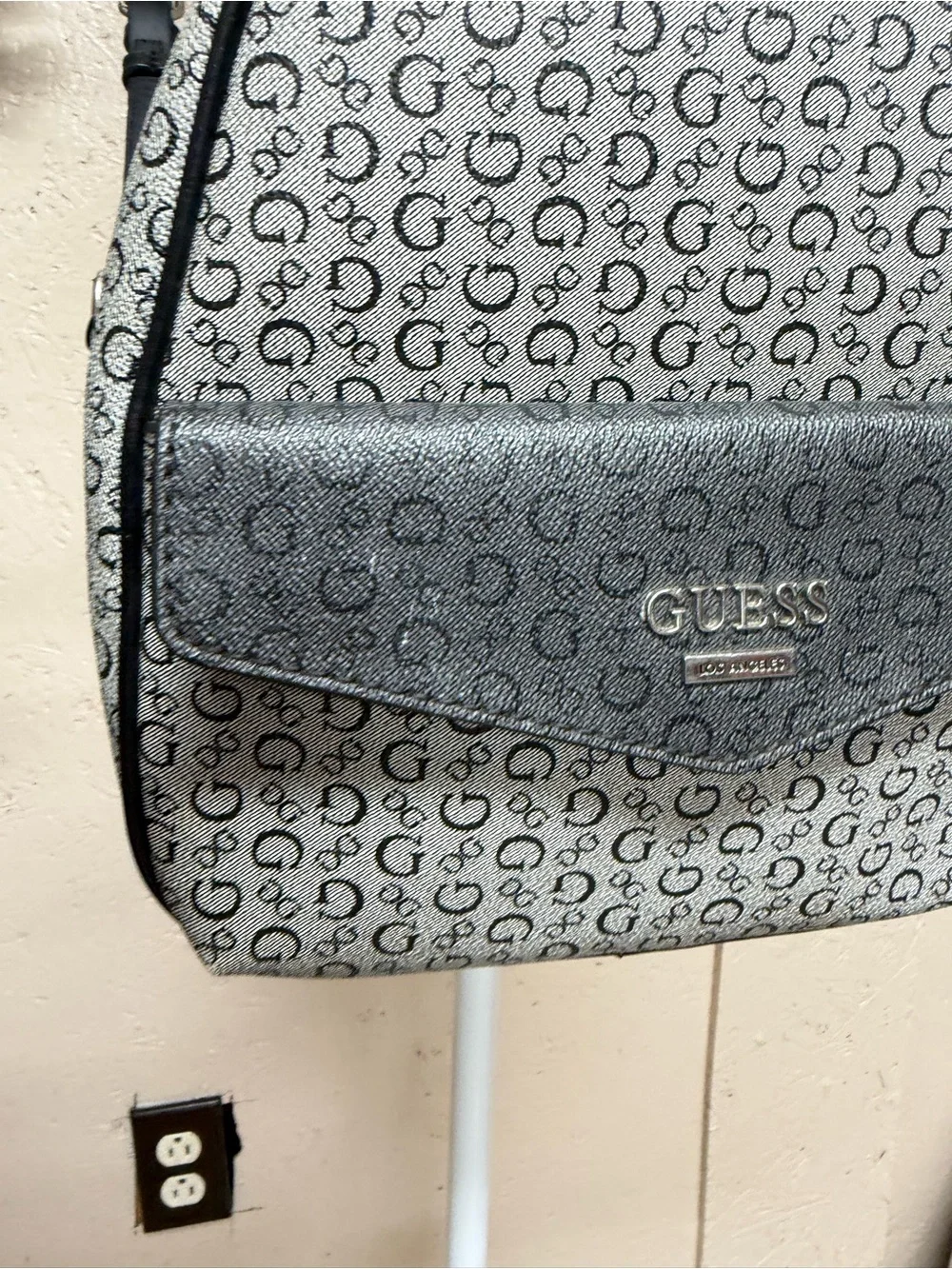 GUESS Gray Logo-Print Mini Backpack with Black Trim